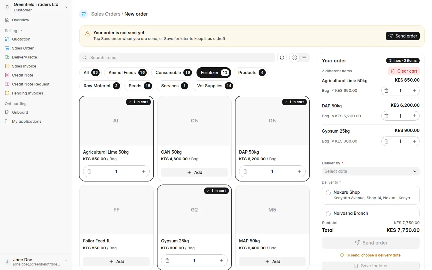 Ordering from the catalogue