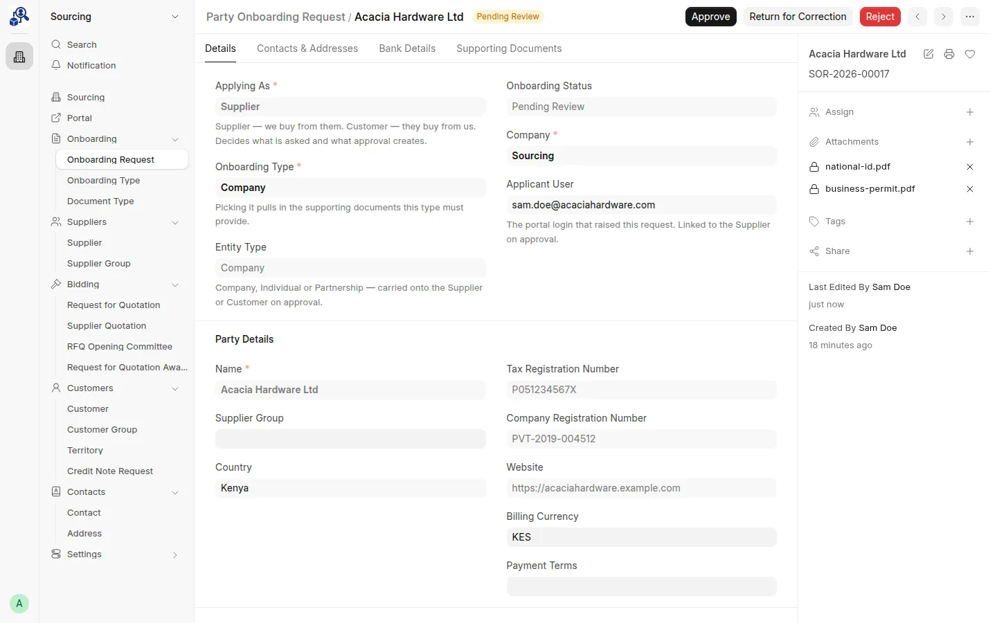 Onboarding request awaiting review