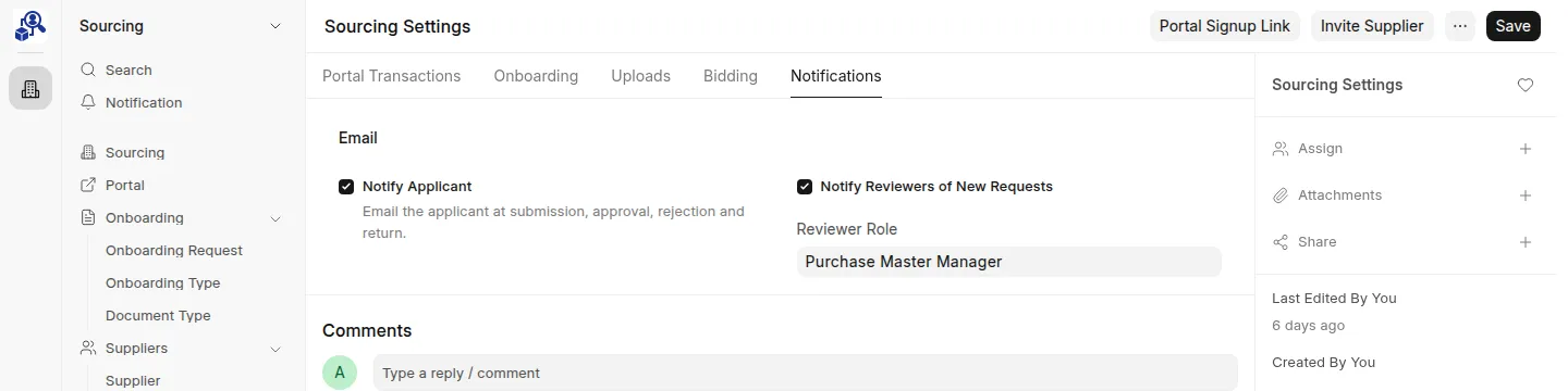 Notifications tab