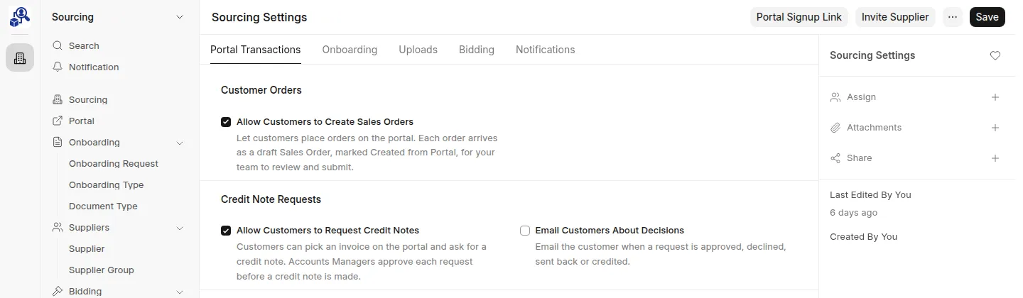 Portal Transactions tab