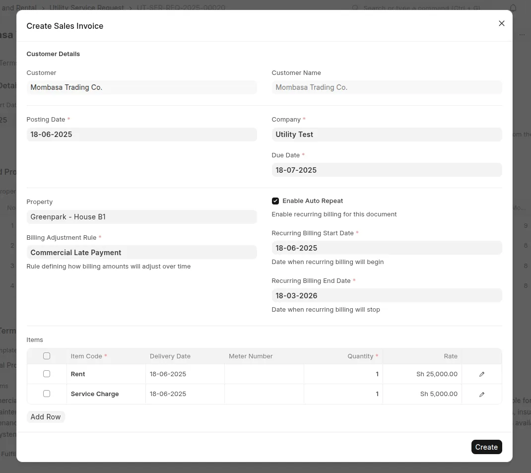 Sales Invoice Modal