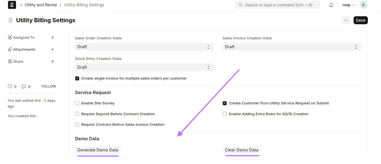 Generate Demo Data - Settings