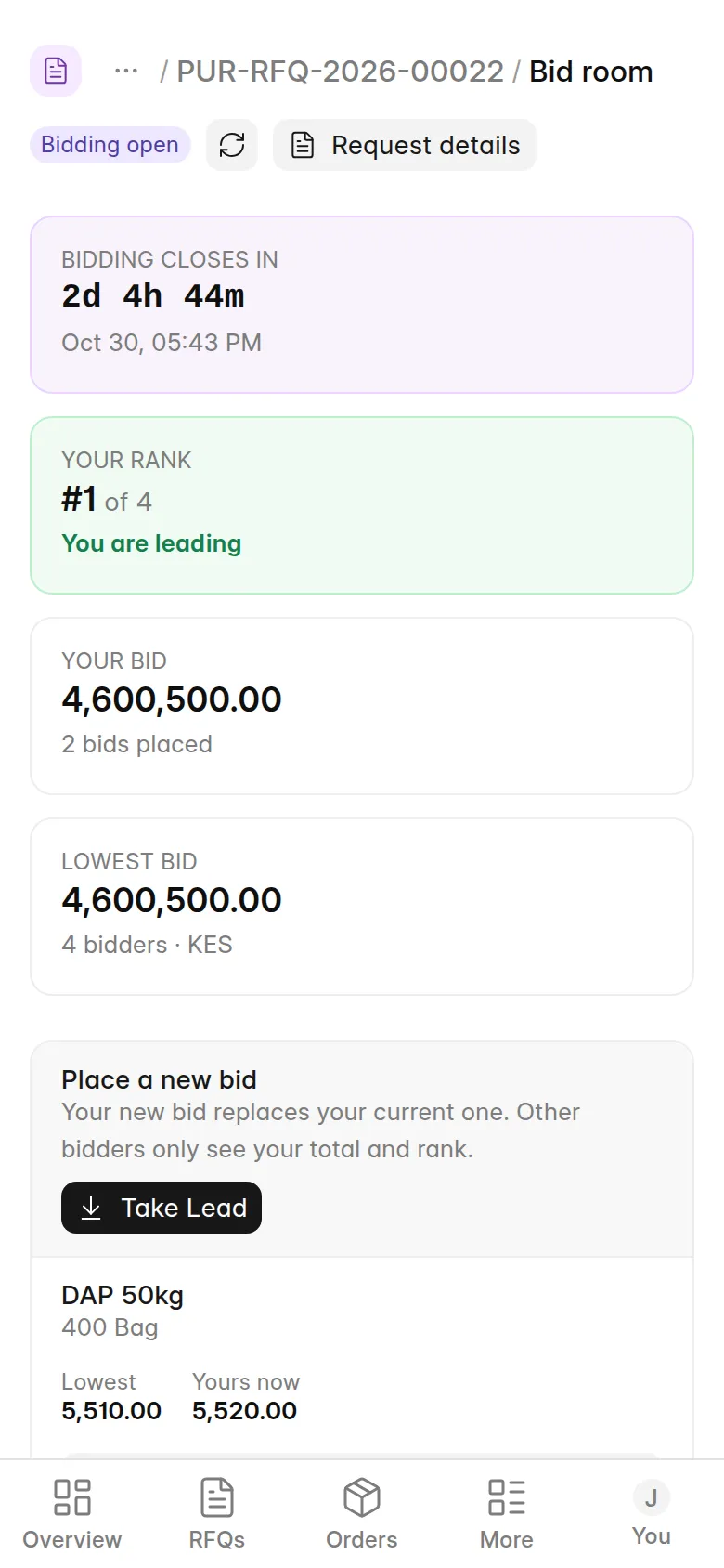 The bid room on a phone