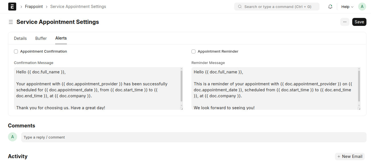 Service Appointment Settings